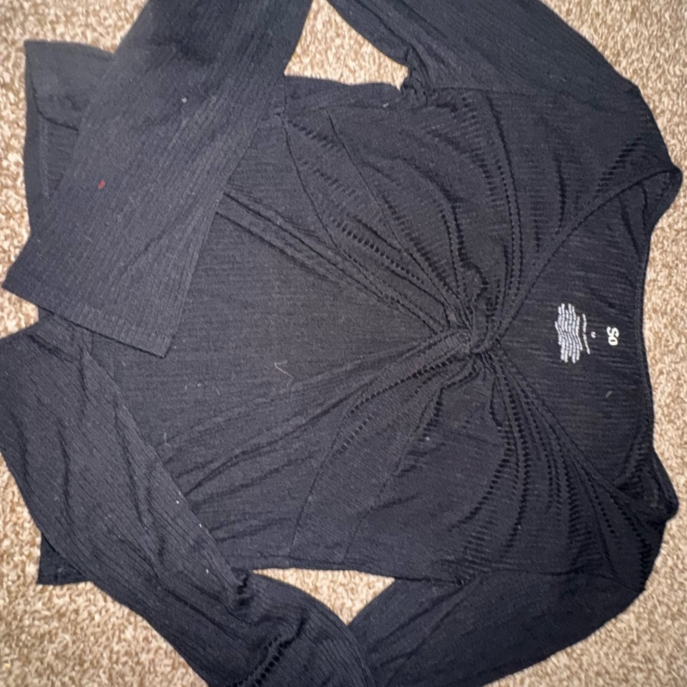 SO Black Textured Long Sleeve Top